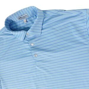 Peter Millar Performance Stretch Striped Blue Golf Polo Shirt Mens Large